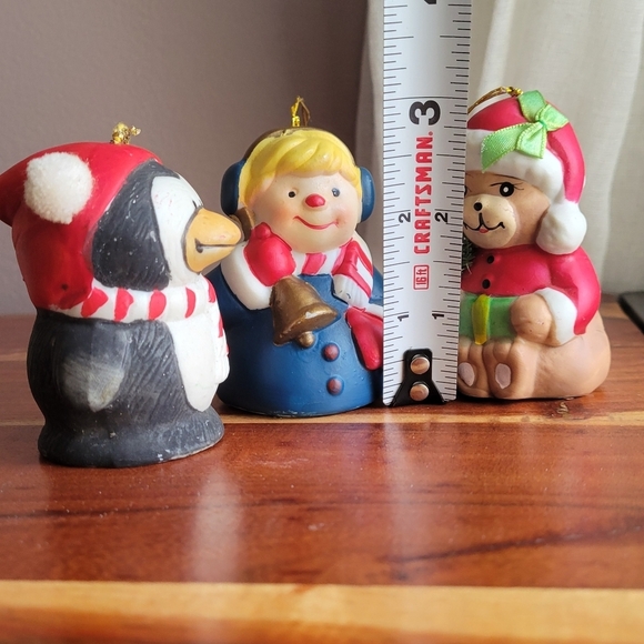 1985 Lot 3 Jasco BearSanta Claus Penguin Boy with Bell Christmas Bells Ornament - Picture 4 of 8